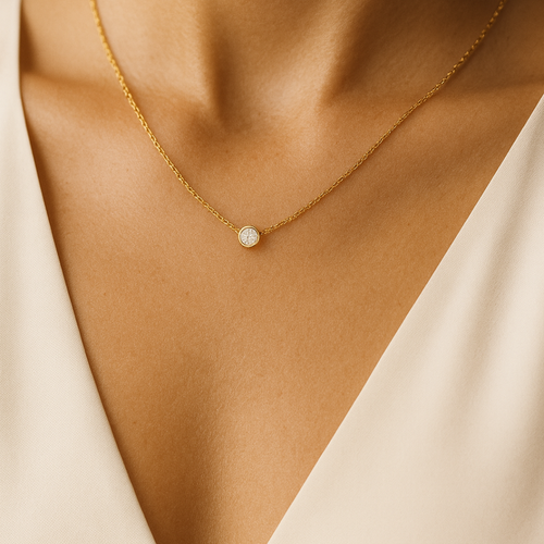 14 Ayar Altın Yuvarlak Tek Taşlı Zincir Kolye