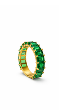 14 Ayar Altın Laboratuvar Üretimi Zümrüt Baget Sıra Taş Yüzük