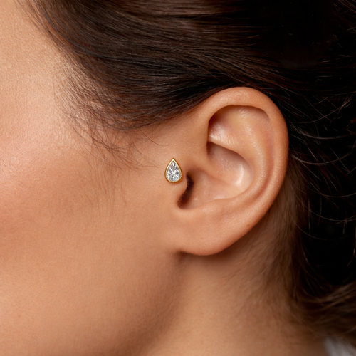 14 ayar altın damla piercing kulak duruş