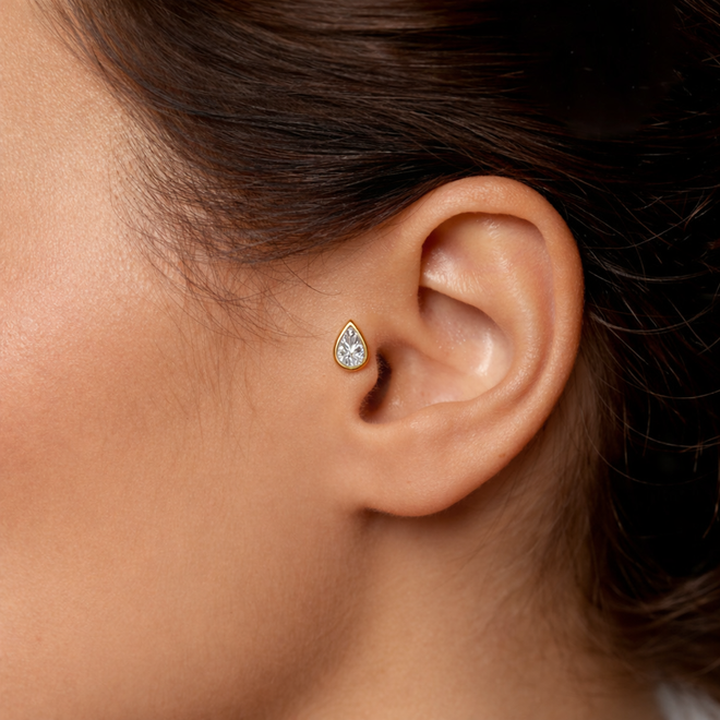 14 ayar altın damla piercing kulak duruş