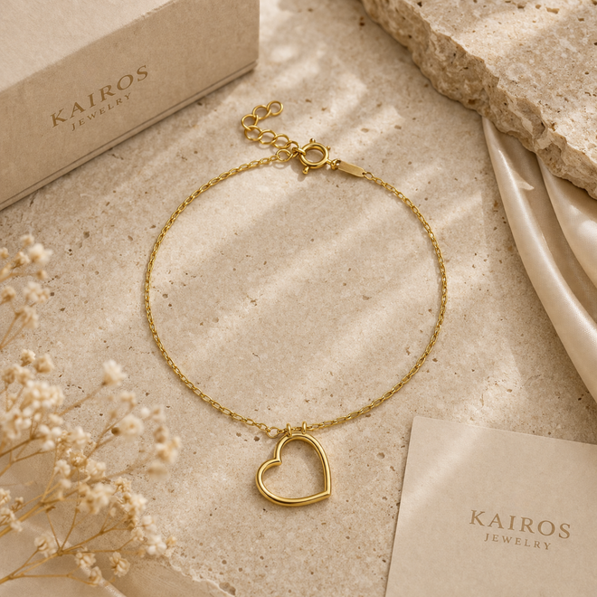 14 ayar altin kalp bileklik