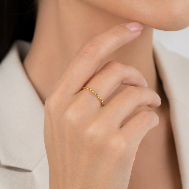 14 ayar altin topcuk yuzuk elde