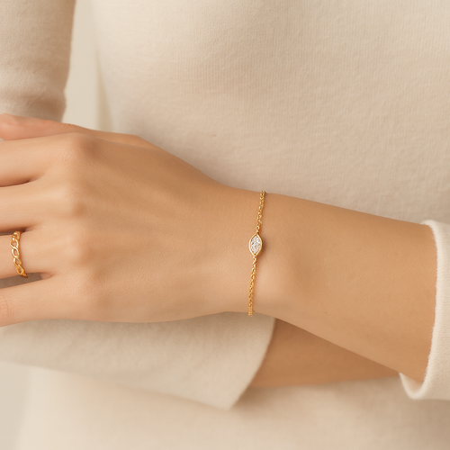 14 Ayar Altın Markiz Taşlı Zincir Bileklik