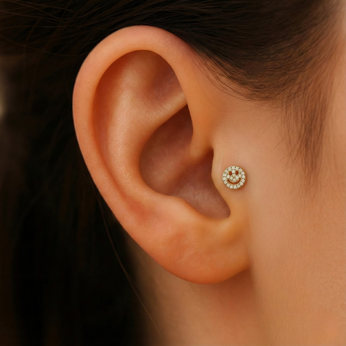 14 Ayar Altın Taşlı Gülen Yüz Piercing