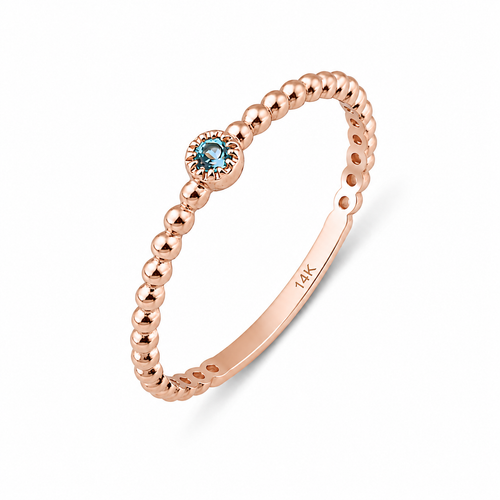 14 Ayar Altın Doğal Swiss Blue Topaz Minimal Yüzük