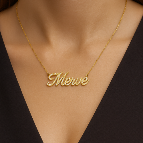 14 Ayar Altın El Yazısı Taşlı İsim Kolye