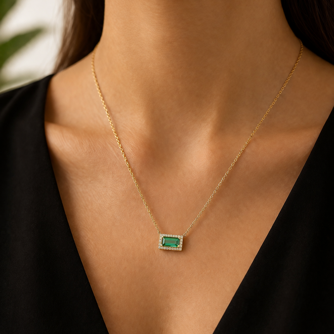 Baget Dogal Yeşil Turmalin Kolye