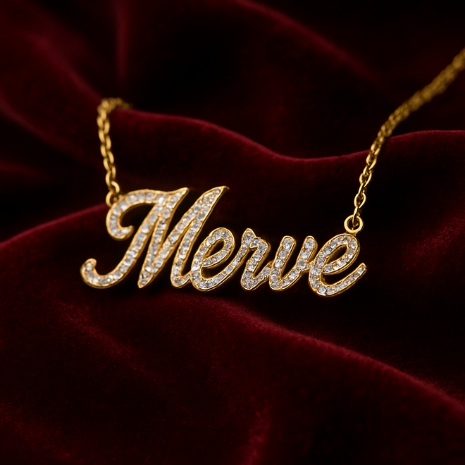 14 Ayar Altın El Yazısı Taşlı İsim Kolye