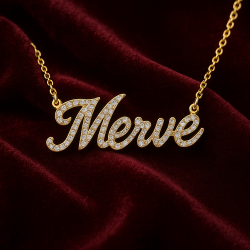 14 Ayar Altın El Yazısı Taşlı İsim Kolye