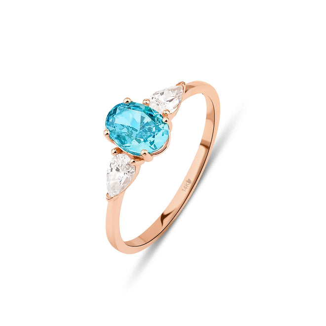 14 ayar altın Sky Blue yüzük rose versiyon 