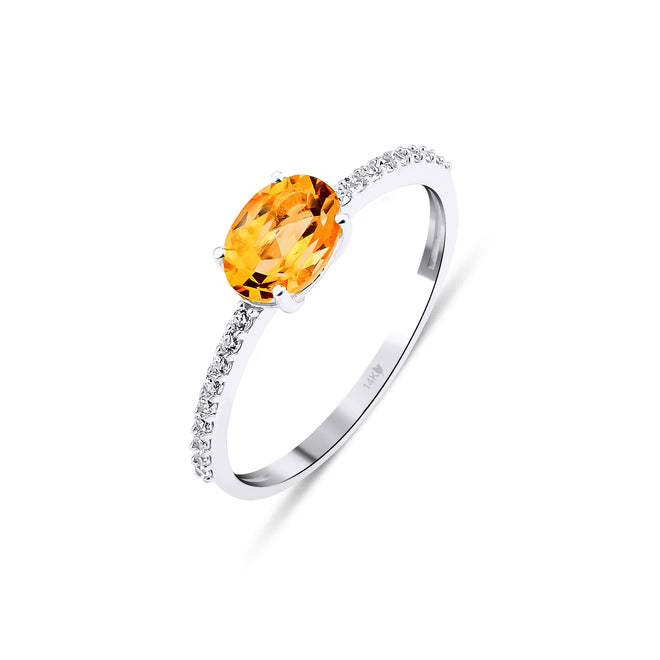 sitrin ve pırlanta yan taşlı altın yüzük beyaz altın