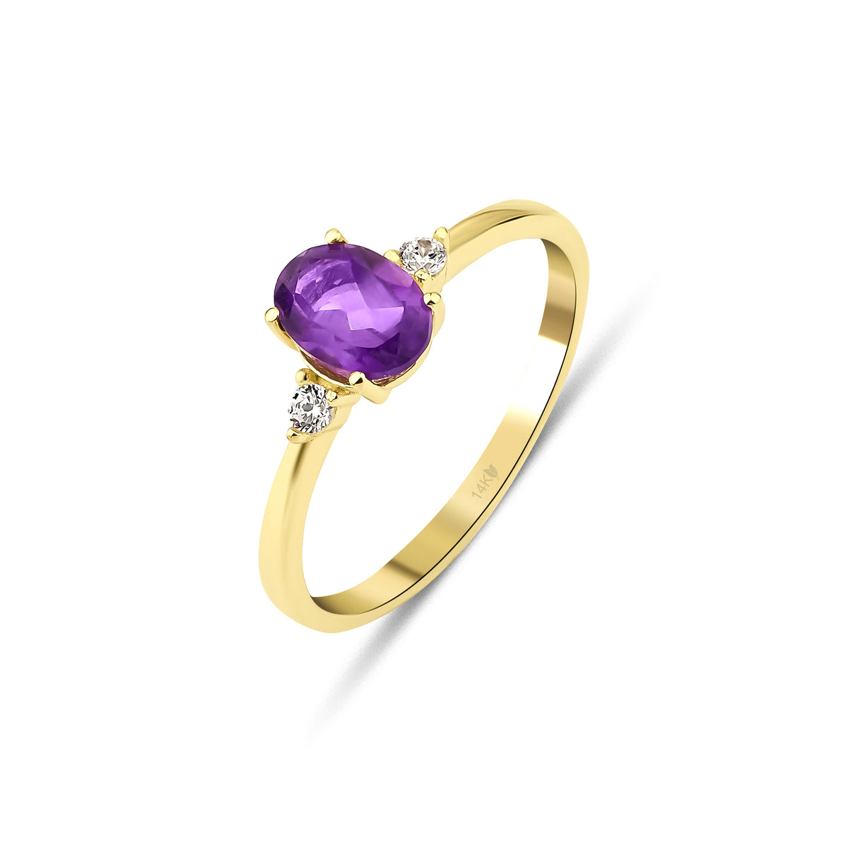 0.05 Karat Pırlantalı Doğal Oval Ametist Yüzük