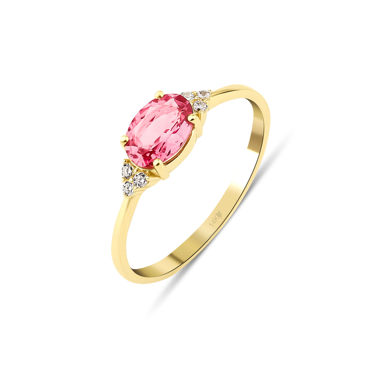 0.042 Karat Pırlantalı Doğal Oval Pembe Turmalin Yüzük