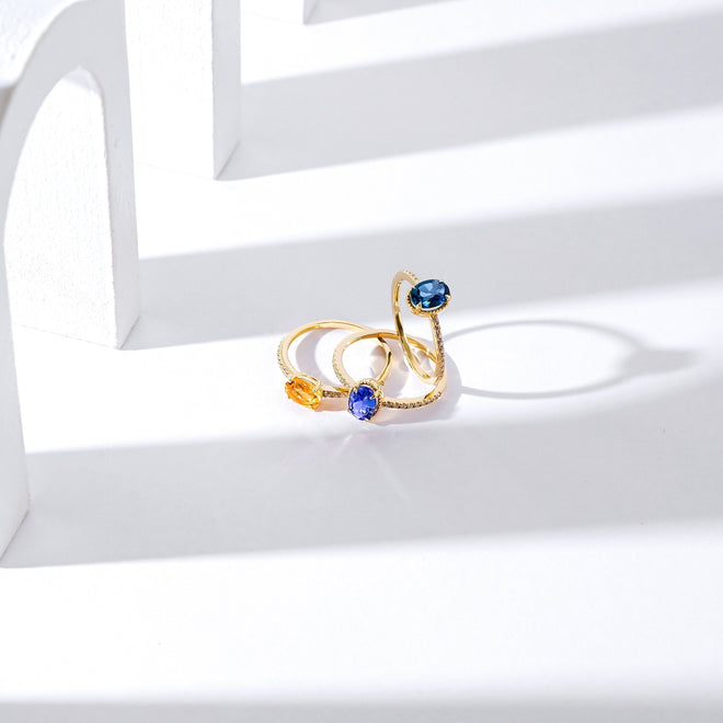 14 Ayar Altın Tanzanite Bead Motif Diamond Single Row Yüzük  konsept