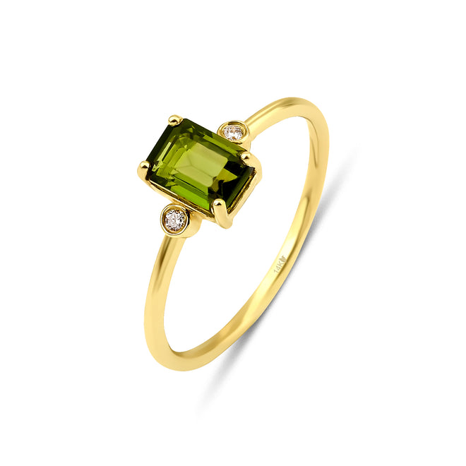 14 Ayar Altın Emerald-Cut Tourmaline Diamond Yüzük