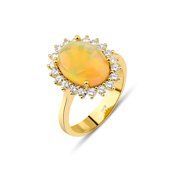 14 Ayar Altın Fire Opal Diamond Sunshine Yüzük