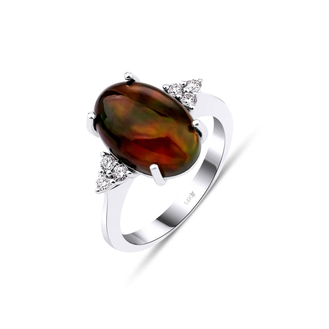 14 Ayar Altın Diamond Fire Opal Yüzük