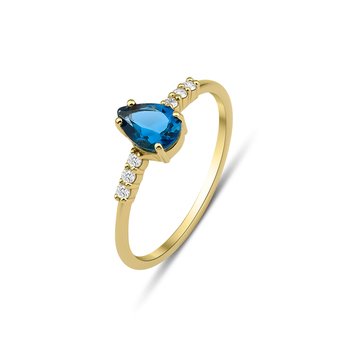0.09 Karat Pırlantalı Damla Kesim Blue Topaz Yüzük