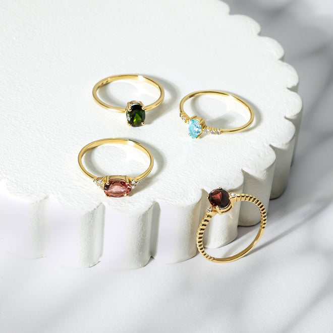 14 Ayar Altın Teardrop Blue Topaz Diamond Promise Yüzük  konsept