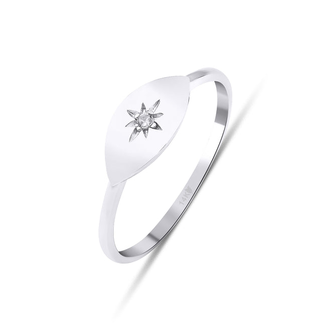 beyaz altın kuzey yıldızı pırlanta taşlı yüzük