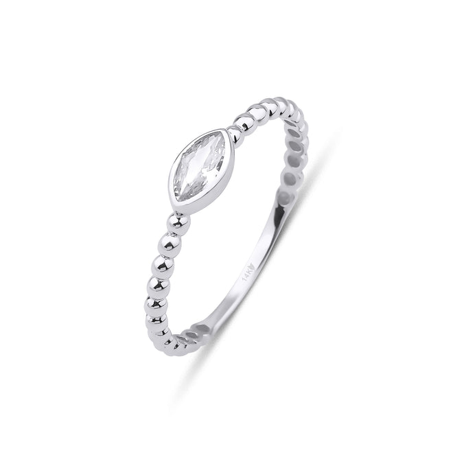 14 ayar beyaz altın markiz stackable yüzük