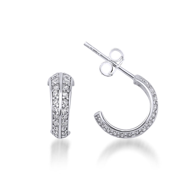 beyaz altın çift sıra bombe halka çivi küpe 