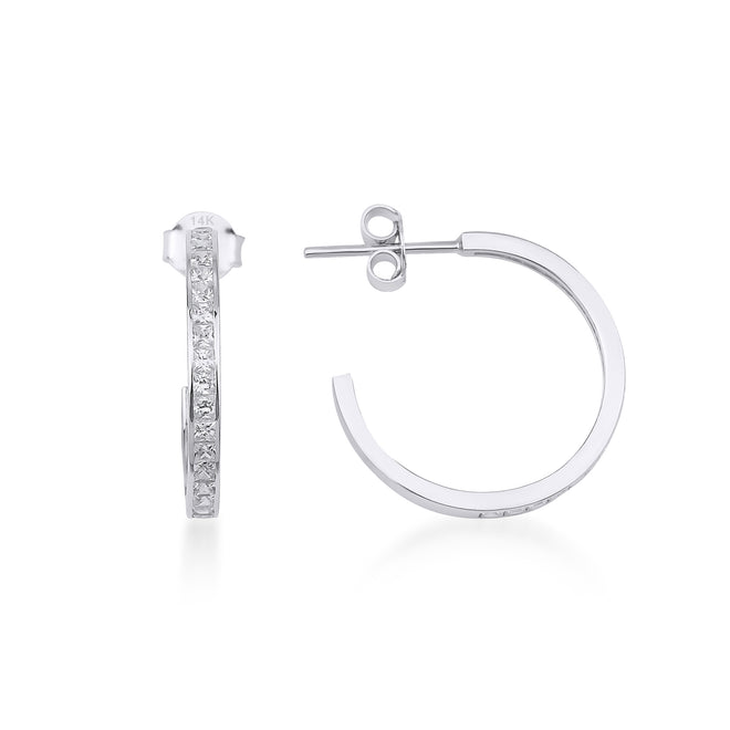 14 ayar beyaz altın prenses zirkon taşlı çivi halka küpe