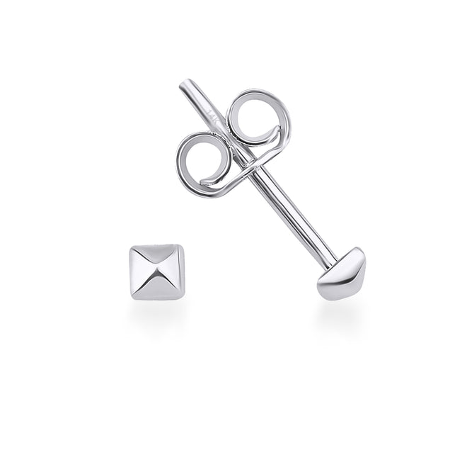 mini piramit 14 ayar beyaz altın kadın çivi küpe