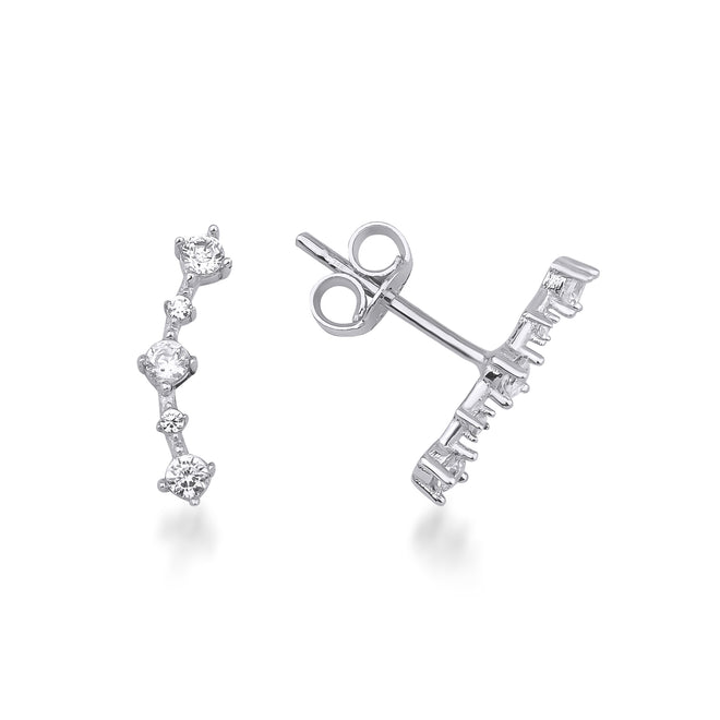 14 Ayar Altın Kavisli Taşlı Zarif Çivi Küpe