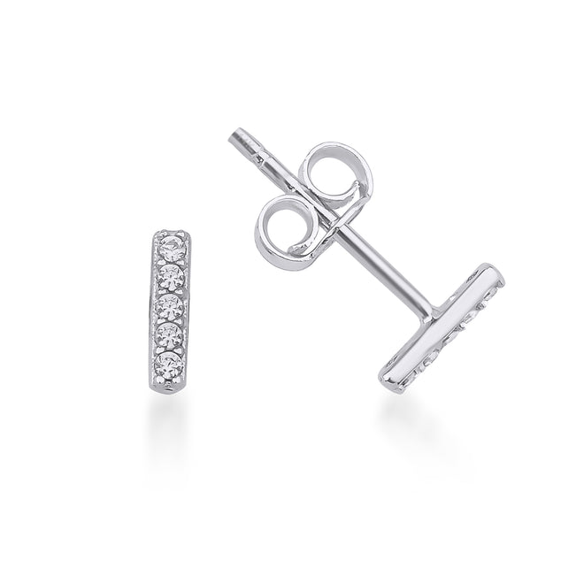 beyaz altın dikey mini çivi küpe