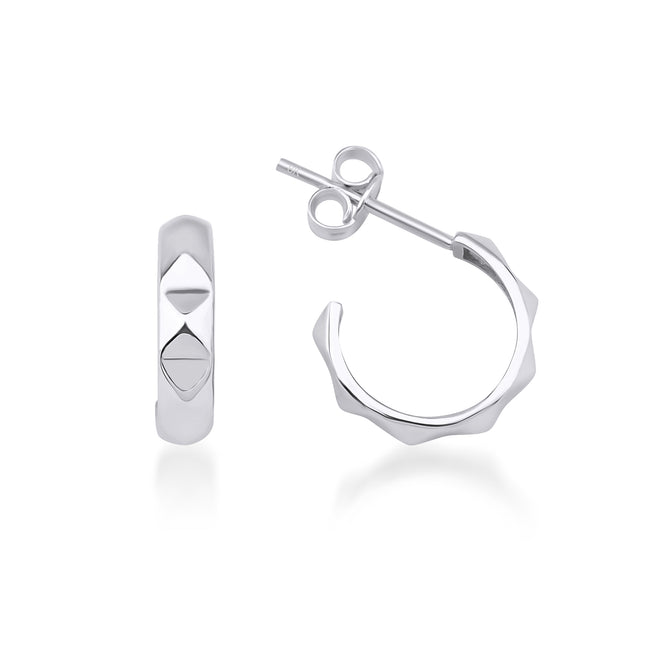 14 Ayar Beyaz Altın Pyramid Studded Hoop Çivi Küpe