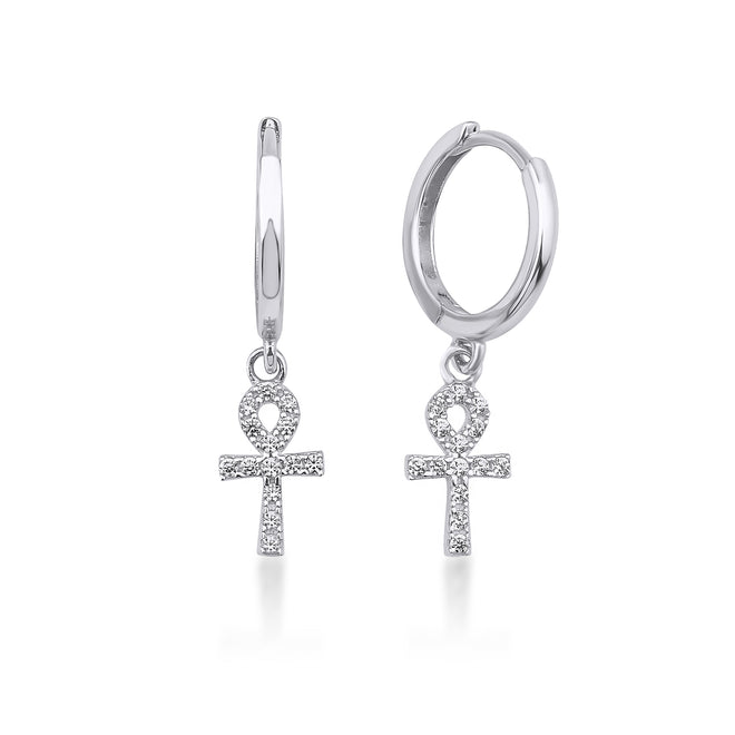 beyaz altın Ankh küpe