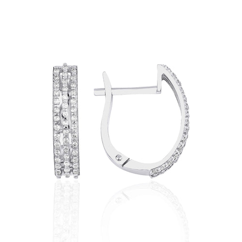 14 Ayar Altın 0.220 Ct Diamond Triple Row Hoop Küpe