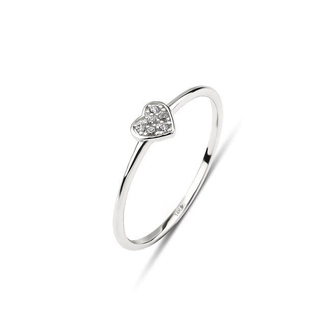mini kalp pırlantalı kadın yüzük beyaz altın