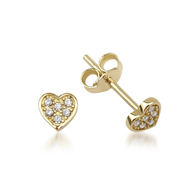 14 Ayar Altın Diamond Mini Heart Küpeler
