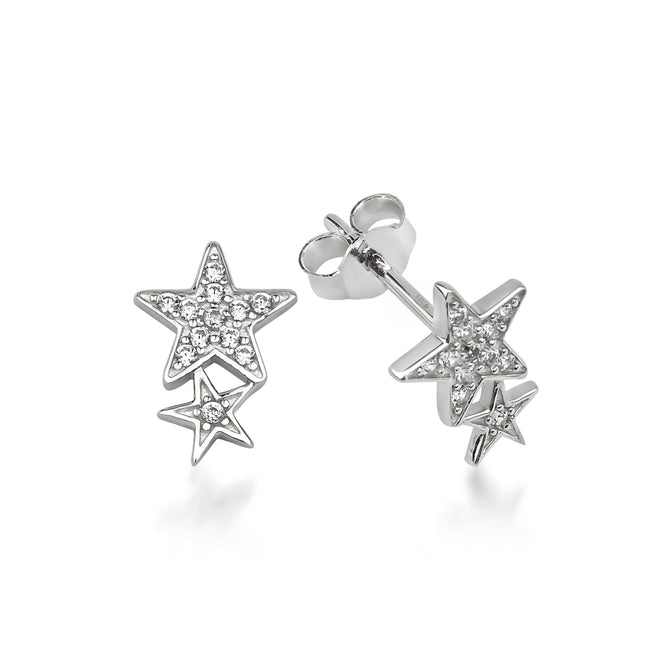 14 ayar beyaz altın iki yıldızlı çivi küpe