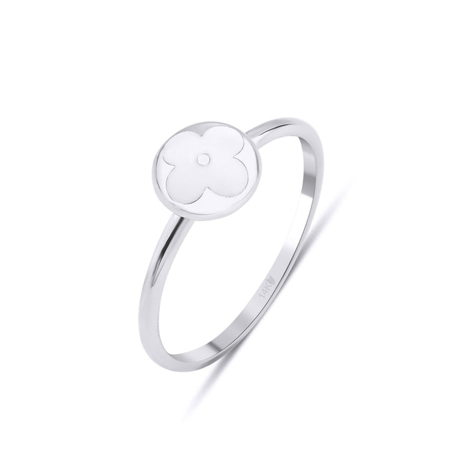14 ayar altın White blossom enamel yüzük beyaz versiyon