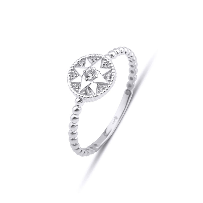 beyaz altın pusula yüzük 14 ayar