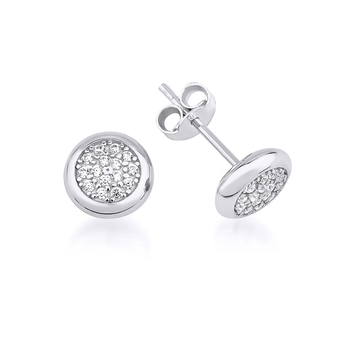 14 Ayar Beyaz Altın Pave Circle Çivi Küpe