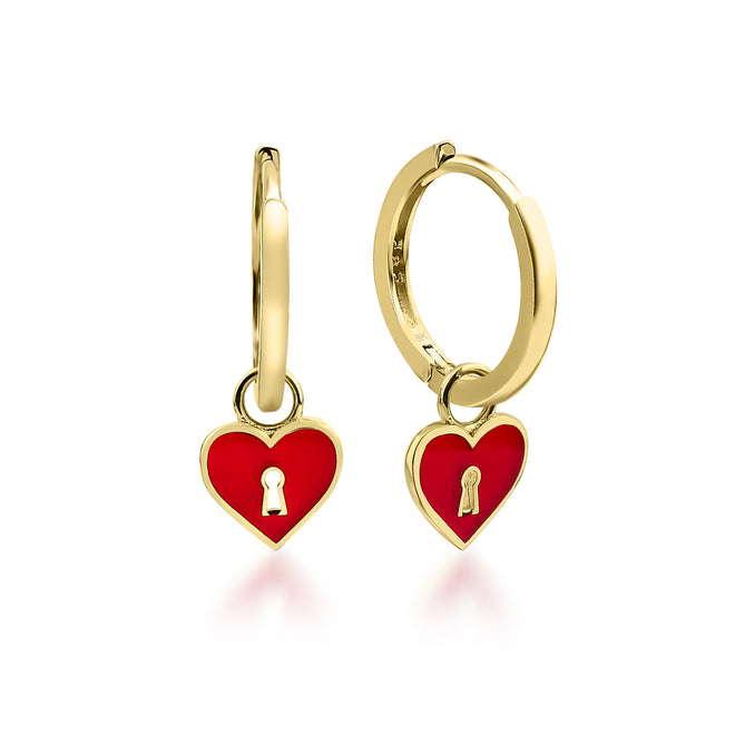 14 Ayar Altın Crimson Heart Keyhole Küpe