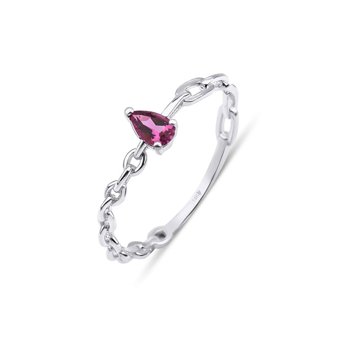 beyaz altın pembe turmalin zincir kadın yüzük