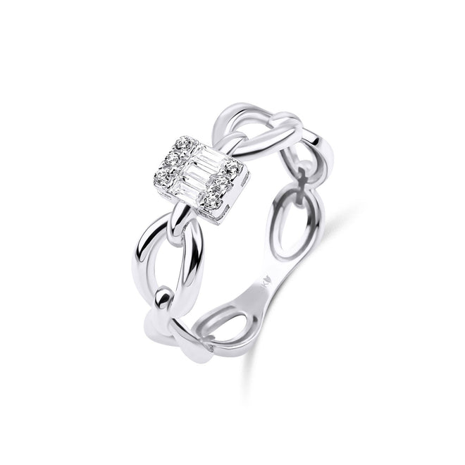 beyaz altın baget link formunda kadın yüzük