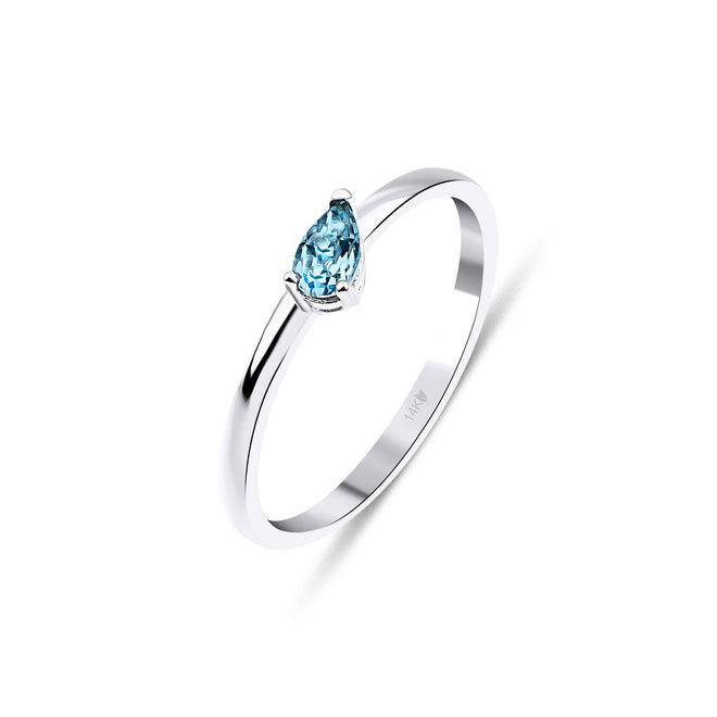 beyaz altın damla kesim doğal mavi topaz kadın yüzük 