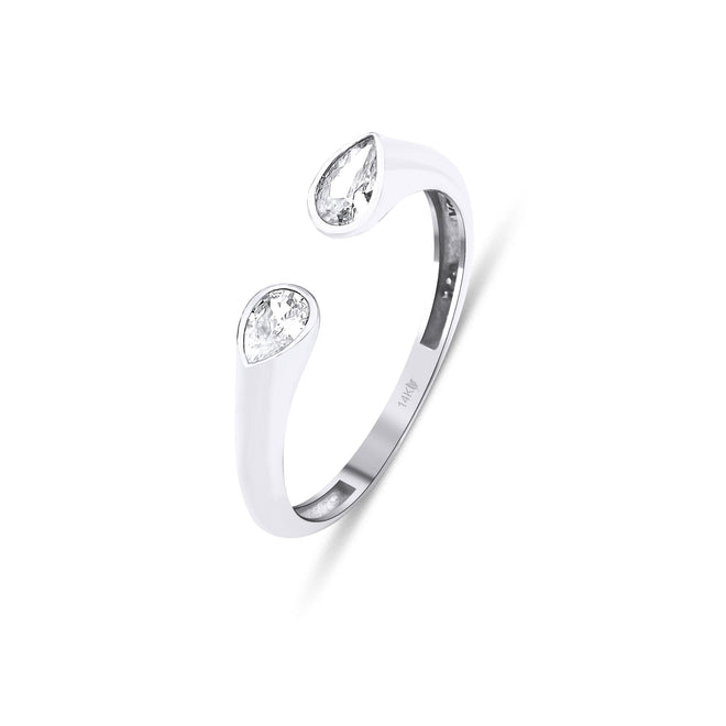 damla kesim zirkon taşla süslenmiş iki ucu açık 14 ayar altın kadın yüzük