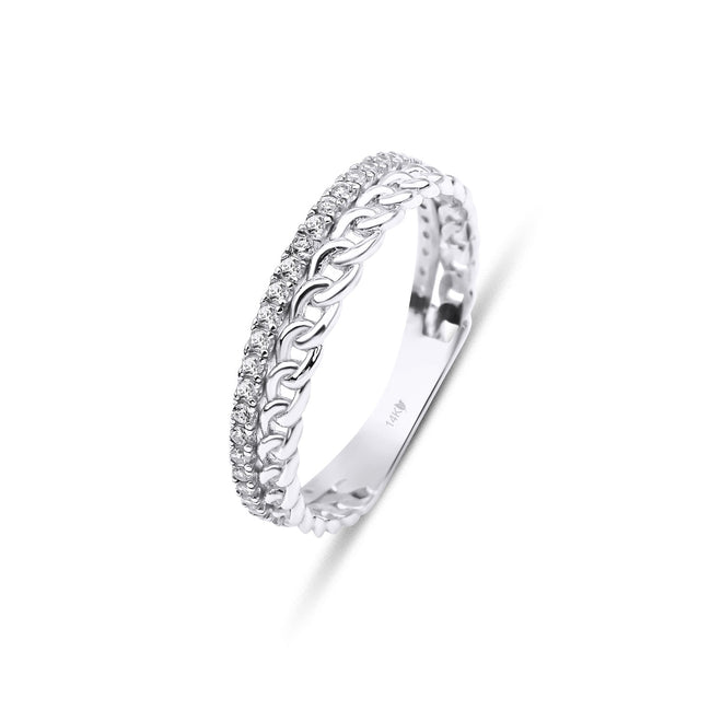 14 ayar beyaz altın çift sıra yüzük detay