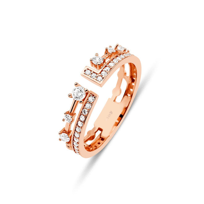 tamtur baget çift sıra açık rose yüzük