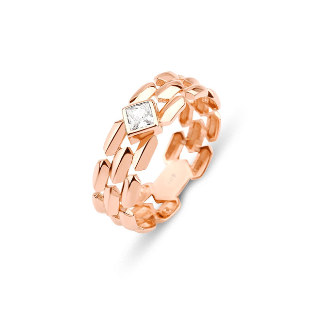 14 ayar altın zirkon taş süslemeli şık kalın kadın yüzük  rose