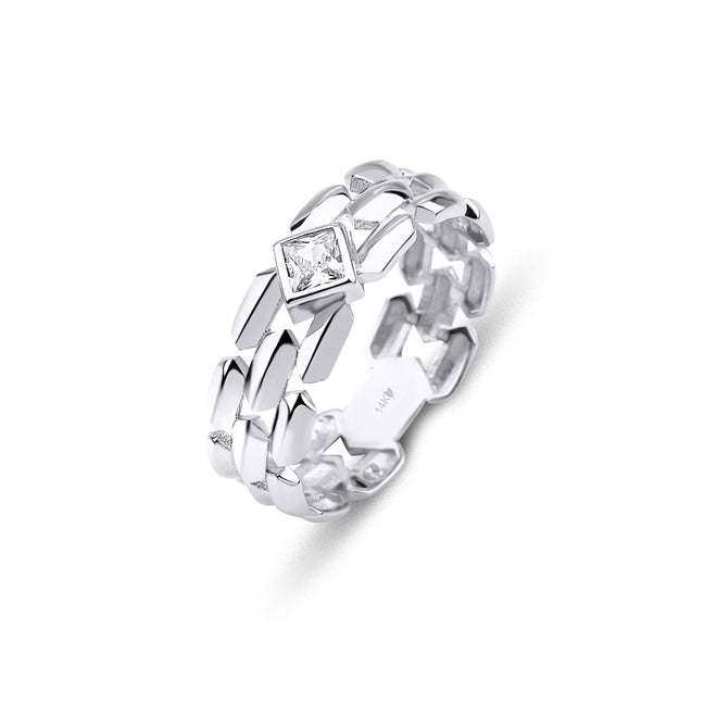 14 ayar altın zirkon taş süslemeli şık kalın kadın yüzük  white