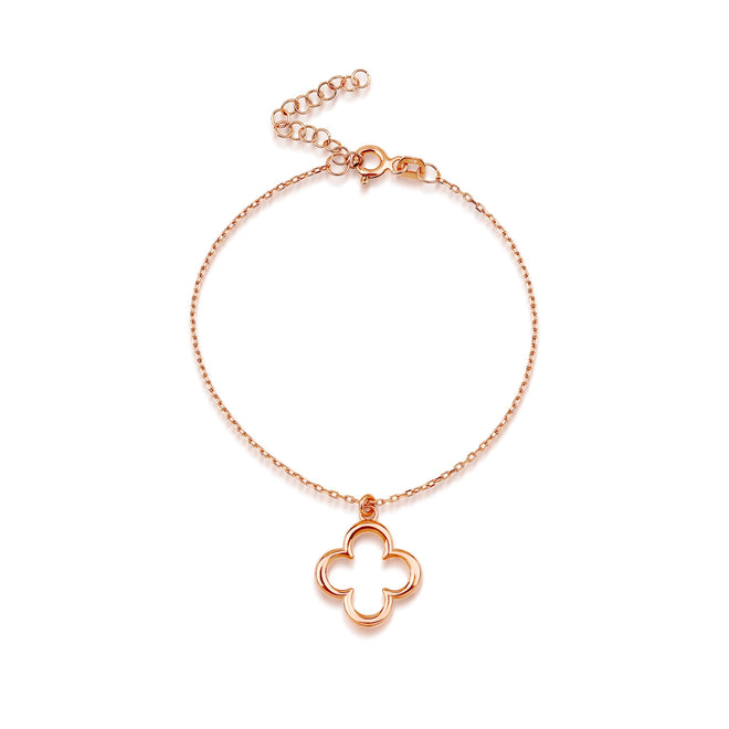 14 ayar altın çift taraflı mineli yonca bileklik rose altın