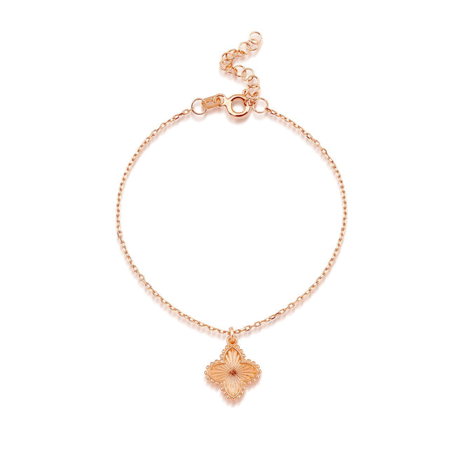 14 ayar altın Vintage beaded clover bileklik rose